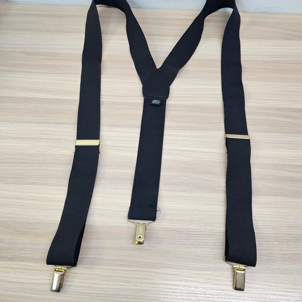Suspenders Mens PELICAN USA Black Clip On Braces Adjustable Stretch Solid Y Back